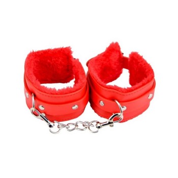 Bound To Please Furry Plush Wrist Cuffs Red