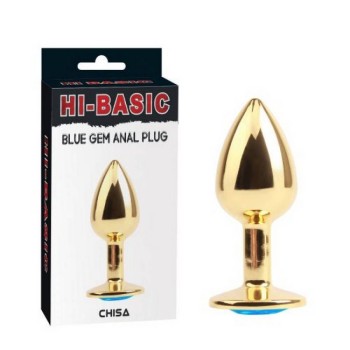 Χρυσή Σφήνα Με Κόσμημα - Hi Basic Blue Gem Anal Plug Gold