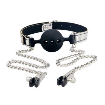 Lovetoy Breathable Ball Gag With Nipple Clamps