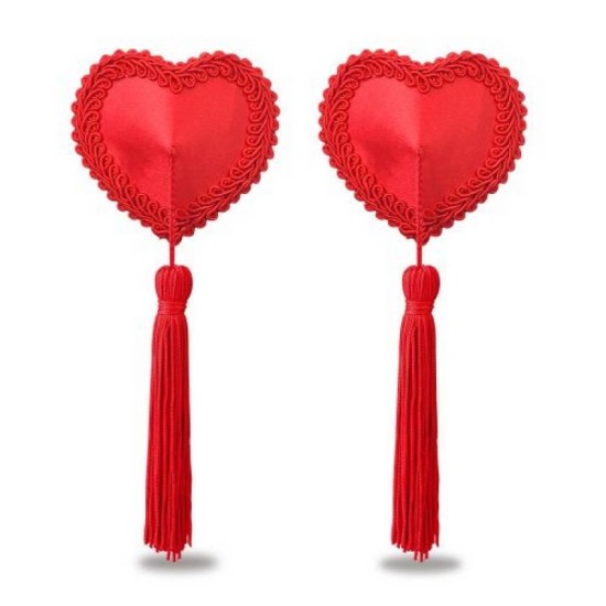 Διακοσμητικά Θηλών Με Κρόσσια - Lovetoy Red Heart Nipple Pasties Sex Toys 