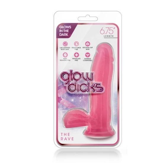 Φωσφοριζέ Ρεαλιστικό Πέος – Glow Dicks The Rave Dildo Pink 17cm Sex Toys 