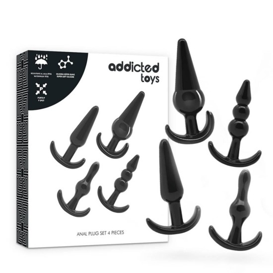 Addicted Toys Anal Plugs Set 4pcs Black Sex Toys