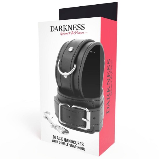 Δερμάτινες Χειροπέδες - Darkness Black Handcuffs With Double Snap Hook Fetish Toys
