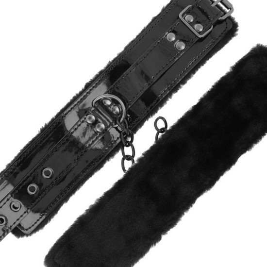 Black Hancuffs With Fur And Padlock Fetish Toys 