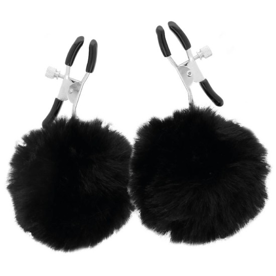 Darkness Fur Ball Nipple Clamps Black Fetish Toys 