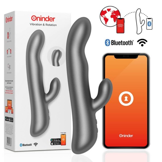 Smart Δονητής Rabbit - Oninder Remote Gyrating Rabbit Vibrator With App Black Sex Toys 