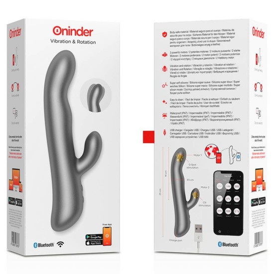 Smart Δονητής Rabbit - Oninder Remote Gyrating Rabbit Vibrator With App Black Sex Toys 