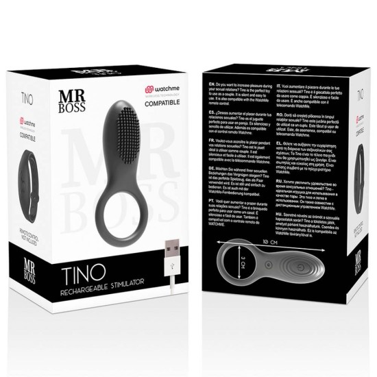 Δονούμενο Δαχτυλίδι Με Κουκκίδες - Tino Rechargeable Cock Ring Black Sex Toys 