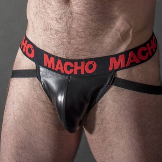 Σέξι Δερμάτινο Σπασουάρ - Macho MX25RC Leather Jockstrap Black/Red Ερωτικά Εσώρουχα 