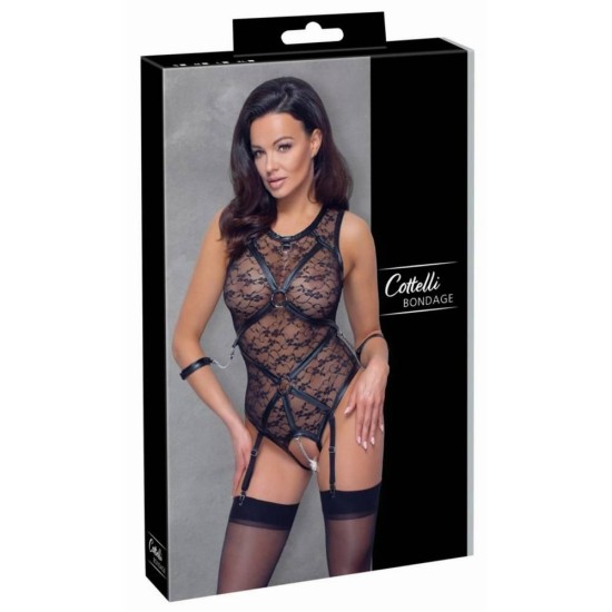 Lace Garter Body With Cuffs Black Fetish Toys 