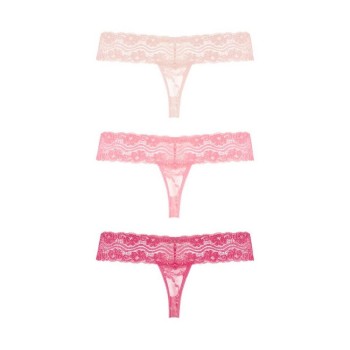 Underneath Rose Lace Thong Set of 3 Pink