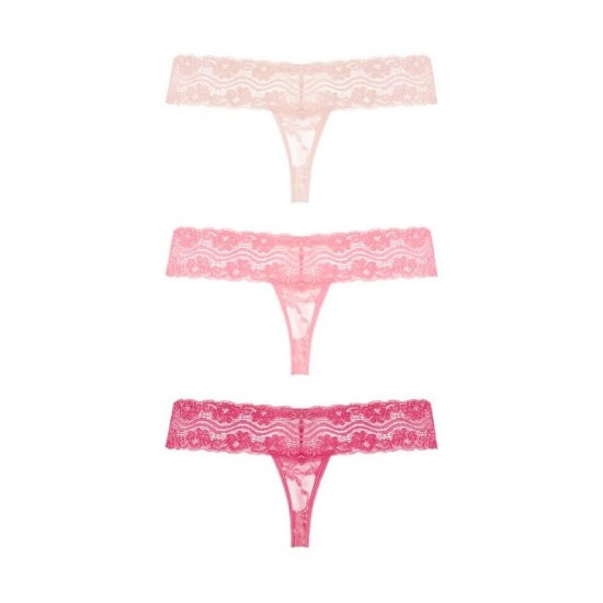 Σετ Δαντελωτά Εσώρουχα - Underneath Rose Lace Thong Set of 3 Pink Ερωτικά Εσώρουχα 