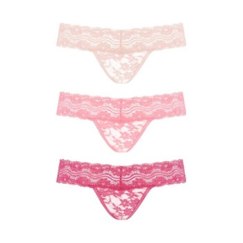 Underneath Rose Lace Thong Set of 3 Pink