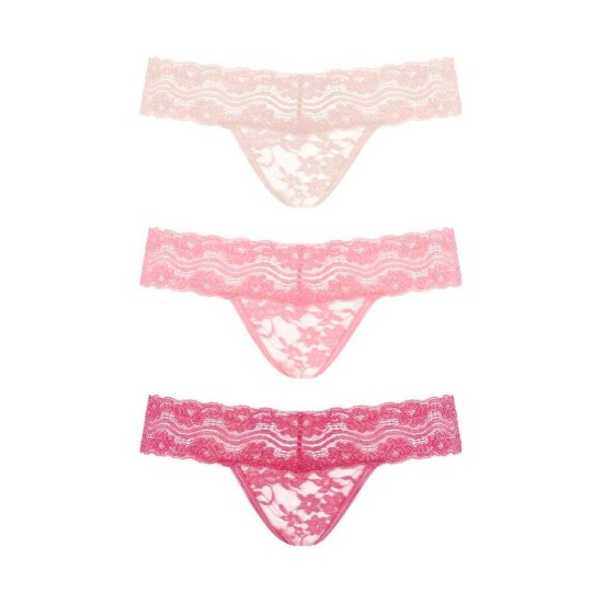 Underneath Rose Lace Thong Set of 3 Pink Erotic Lingerie 