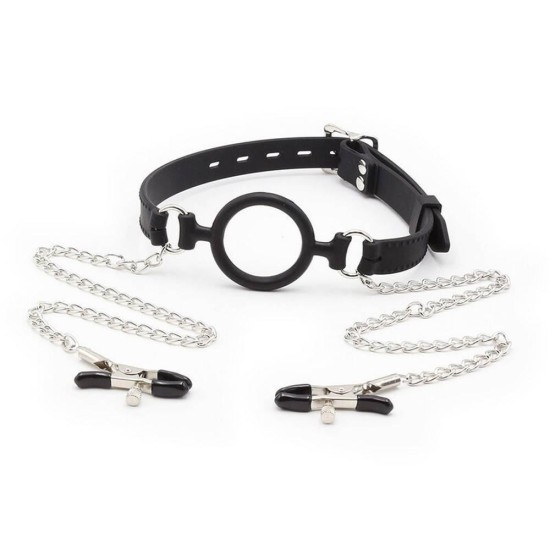 Φίμωτρο Με Κλιπ Θηλών - Ohmama Silicone O Ring Gag With Nipple Clamps Fetish Toys