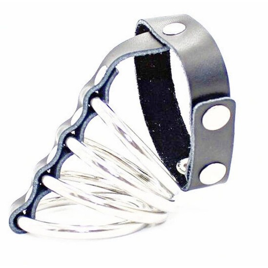 Μεταλλικά Δαχτυλίδια Πέους - Snap Fastener Leather Strap Metal Cock Ring Ανδρικά Toys