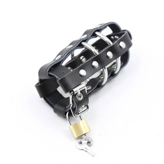 Ohmama Lockable Leather Penis Cage With Rings Fetish Toys 