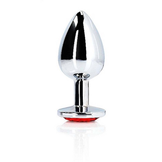 Σφήνα Με Κόσμημα - Metal Butt Plug Round Gem Small Ruby Red Sex Toys 