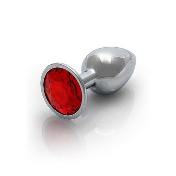 Σφήνα Με Κόσμημα - Metal Butt Plug Round Gem Small Ruby Red