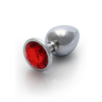 Σφήνα Με Κόσμημα - Metal Butt Plug Round Gem Medium Ruby Red
