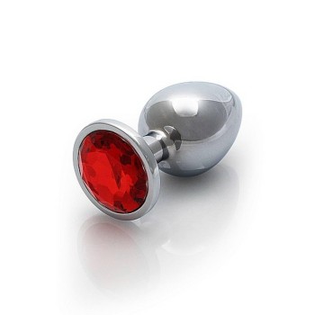Σφήνα Με Κόσμημα - Metal Butt Plug Round Gem Large Ruby Red