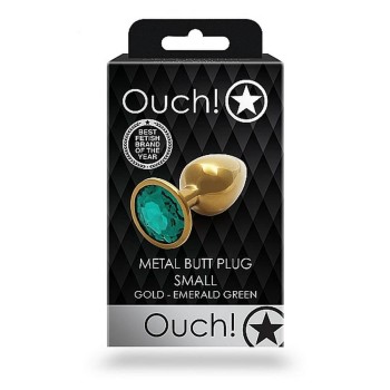 Metal Butt Plug Round Gem Small Gold Emerald