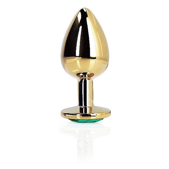Σφήνα Με Κόσμημα - Metal Butt Plug Round Gem Small Gold Emerald Sex Toys 