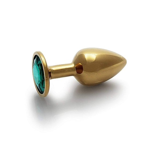 Metal Butt Plug Round Gem Small Gold Emerald Sex Toys