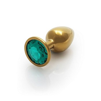 Σφήνα Με Κόσμημα - Metal Butt Plug Round Gem Small Gold Emerald