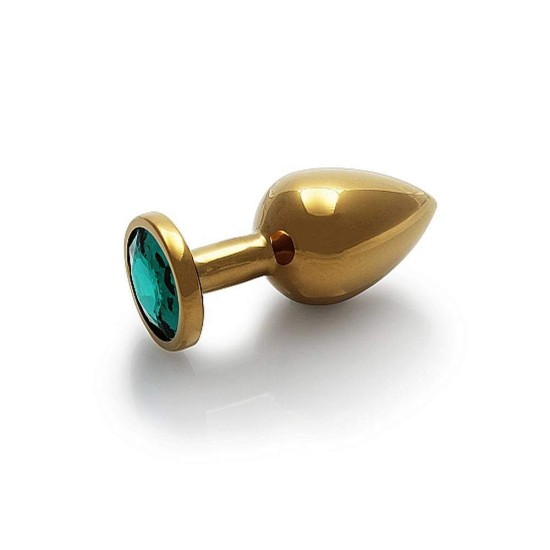 Metal Butt Plug Round Gem Medium Gold Emerald Sex Toys