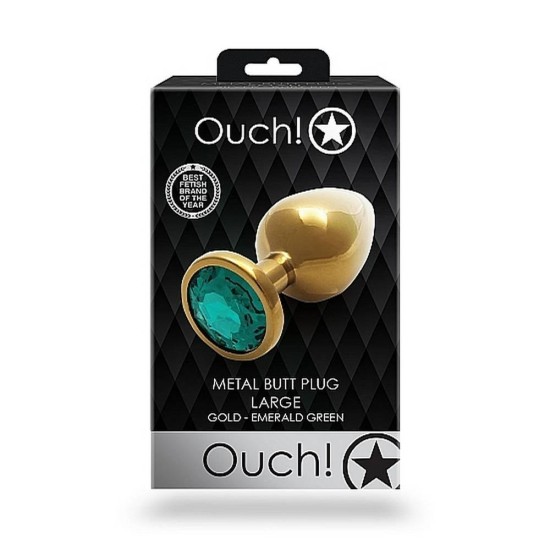 Σφήνα Με Κόσμημα - Metal Butt Plug Round Gem Large Gold Emerald Sex Toys 