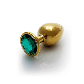 Σφήνα Με Κόσμημα - Metal Butt Plug Round Gem Large Gold Emerald