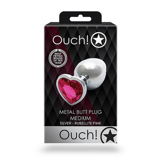 Metal Butt Plug Heart Gem Medium Rubellite Pink Sex Toys