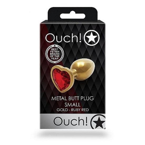 Σφήνα Με Κόσμημα - Metal Butt Plug Heart Gem Small Gold Red Sex Toys 