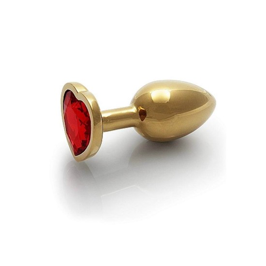 Σφήνα Με Κόσμημα - Metal Butt Plug Heart Gem Small Gold Red Sex Toys 