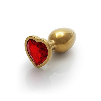 Σφήνα Με Κόσμημα - Metal Butt Plug Heart Gem Small Gold Red