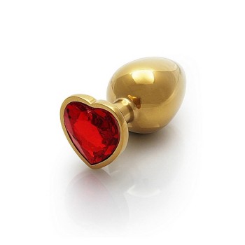 Metal Butt Plug Heart Gem Medium Gold Red