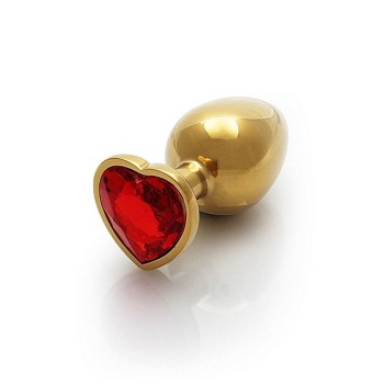 Metal Butt Plug Heart Gem Large Gold Red