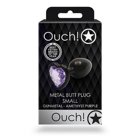 Metal Butt Plug Heart Gem Small Gunmetal Amethyst Sex Toys