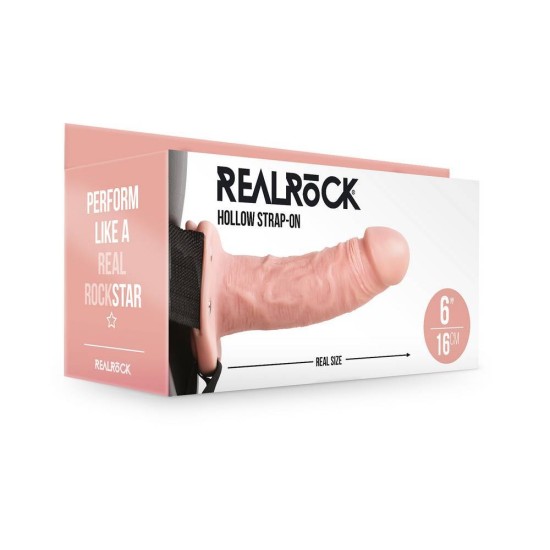 Κούφιο Πέος Με ζώνη - Realrock Hollow Strap On Beige 16cm Sex Toys 