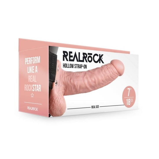 Κούφιο Πέος Με Ζώνη - Realrock Hollow Strap On With Balls Beige 23cm Sex Toys 