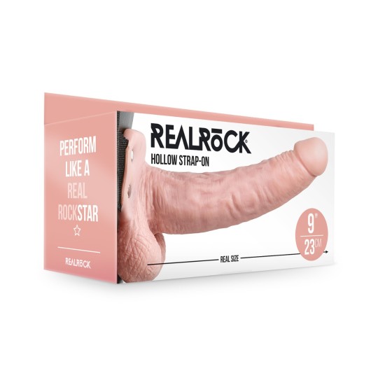 Κούφιο Πέος Με Ζώνη - Realrock Hollow Strap On With Balls Beige 27cm Sex Toys 
