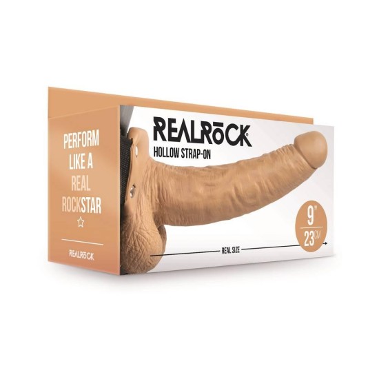 Κούφιο Πέος Με Ζώνη - Realrock Hollow Strap On With Balls Brown 27cm Sex Toys 
