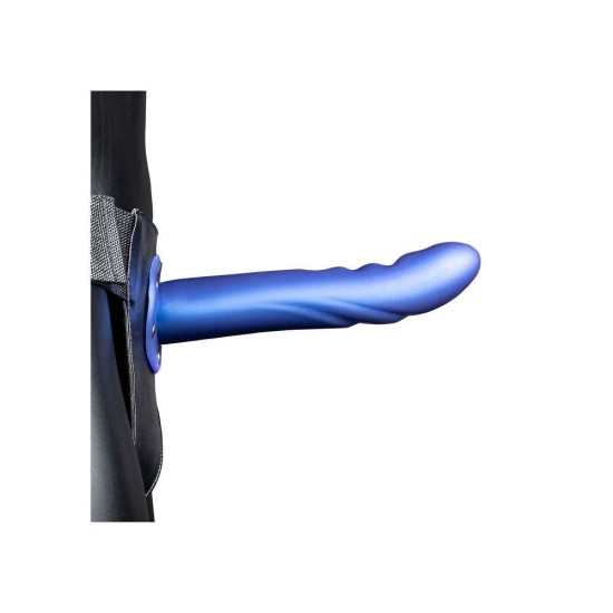 Hollow Strap On Textured Curved Metallic Blue 20cm Sex Toys
