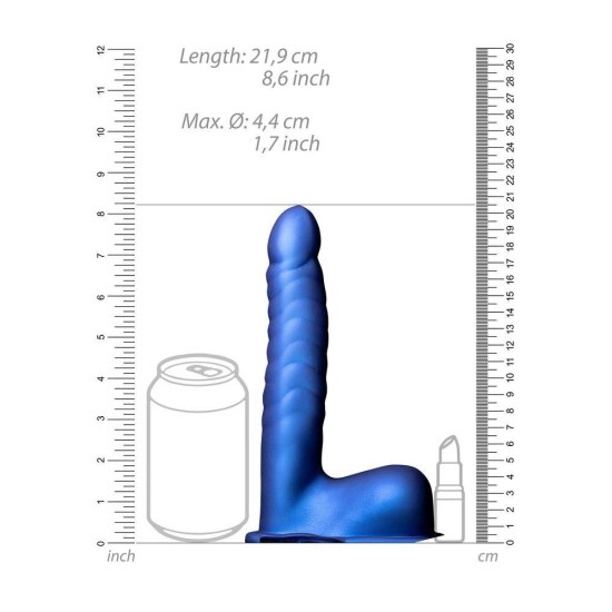 Κούφιο Ομοίωμα Με Ζώνη - Hollow Strap On With Balls Ribbed Metallic Blue 21cm Sex Toys 