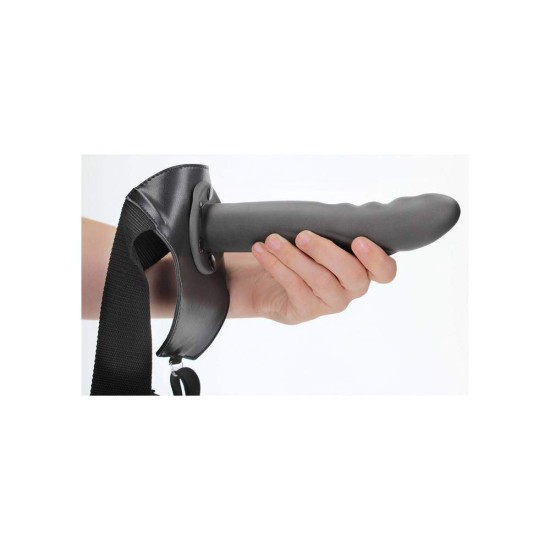 Hollow Strap On Textured Curved Gunmetal 20cm Sex Toys