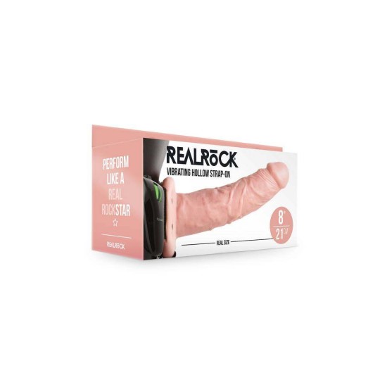 Κούφιο Δονούμενο Πέος Με Ζώνη - Realrock Vibrating Hollow Strap On Beige 24cm Sex Toys 