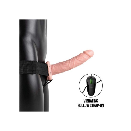Κούφιο Δονούμενο Πέος Με Ζώνη - Realrock Vibrating Hollow Strap On Beige 24cm Sex Toys 