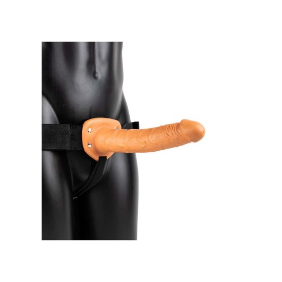 Κούφιο Δονούμενο Πέος Με Ζώνη - Realrock Vibrating Hollow Strap On Brown 27cm Sex Toys 