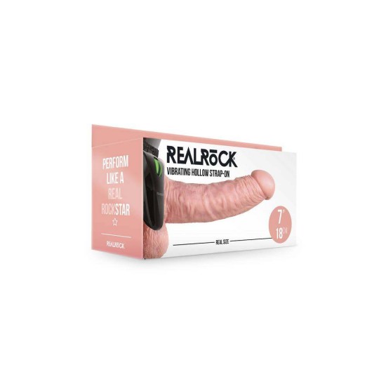 Κούφιο Δονούμενο Πέος Με Ζώνη - Realrock Vibrating Hollow Strap On Beige 23cm Sex Toys 